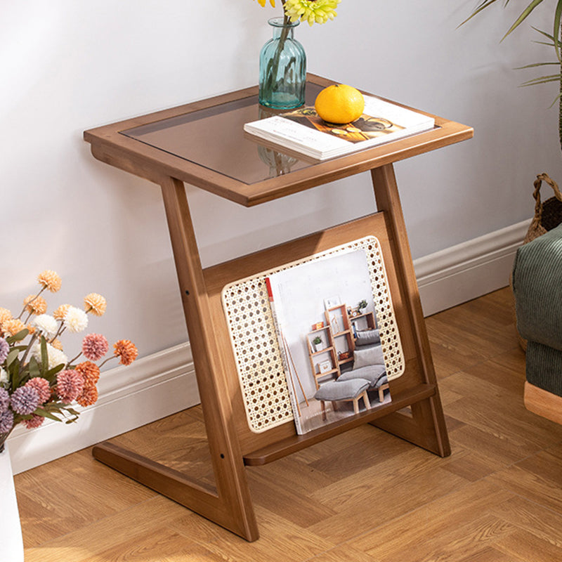 Modern Style Bamboo Rattan Material Organic Glass Desktop Rectangular Side Table