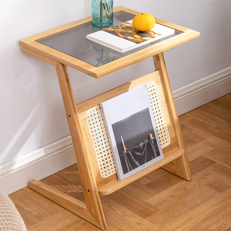 Modern Style Bamboo Rattan Material Organic Glass Desktop Rectangular Side Table