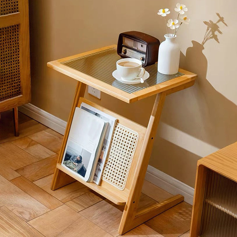 Modern Style Bamboo Rattan Material Organic Glass Desktop Rectangular Side Table