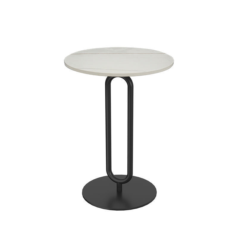 Modern Style Slate Top Metal Base White/black Round Side Table