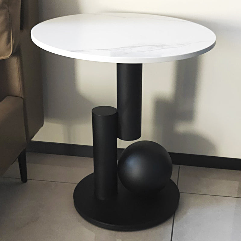 Pedestal Gold/black Metal Pedestal Design Rock Sheet Top Round Side Table