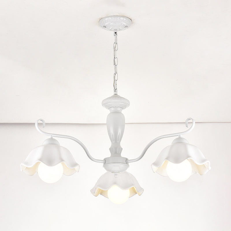 Ceramic White Pendant Lamp Flower 3/6/8 Lights Classic Chandelier Light Fixture for Living Room