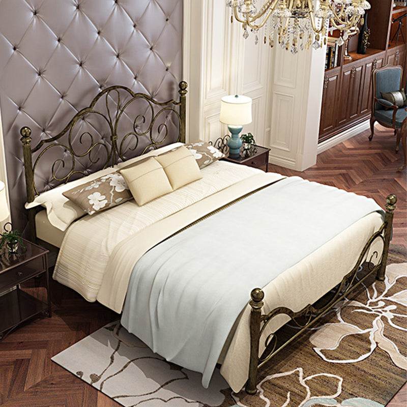 Industrial Open-Frame Bed Retro Metallic Low Profile Bed Frame with Headboard