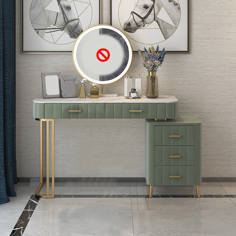 5-Drawers Vanity Makeup Table Set Vanity Stool with Wood Accent