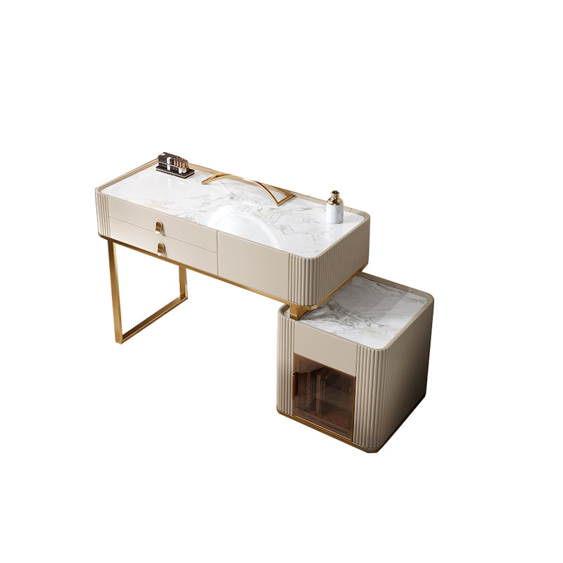Glam Beige Makeup Vanity Set 30" Tall Glass/Slate Top Dressing Table