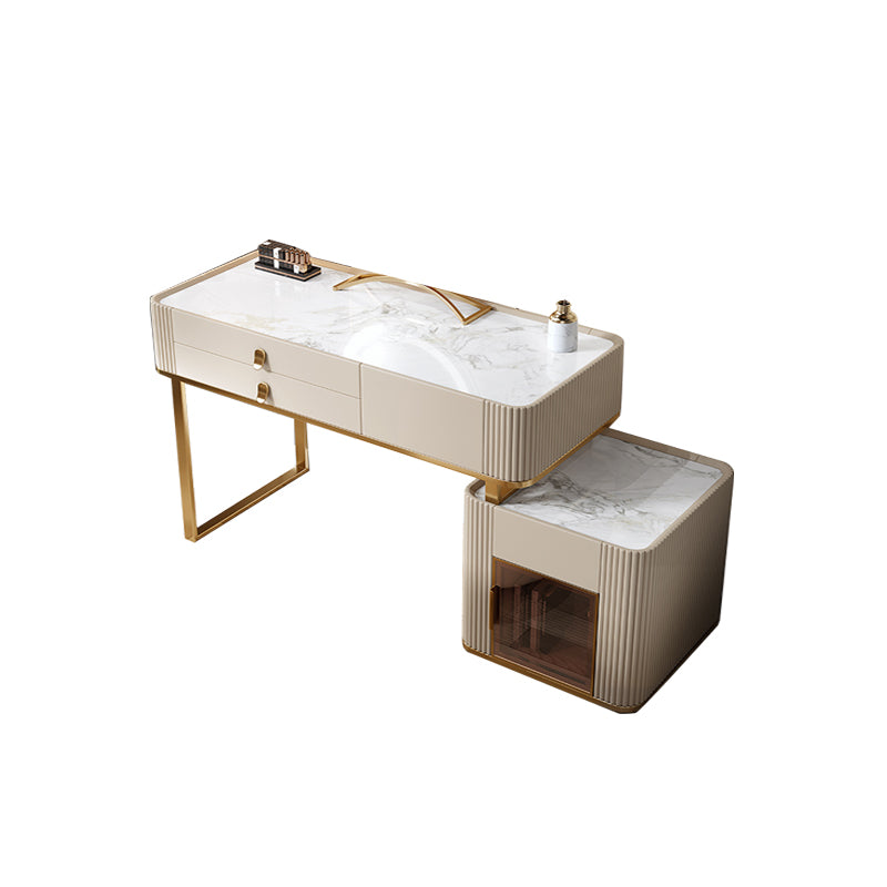 Glam Beige Makeup Vanity Set 30" Tall Glass/Slate Top Dressing Table