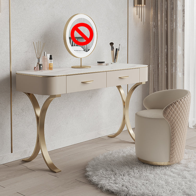 Wooden Glam Makeup Vanity Desk Beige Vanity Dressing Table Set with Drawer