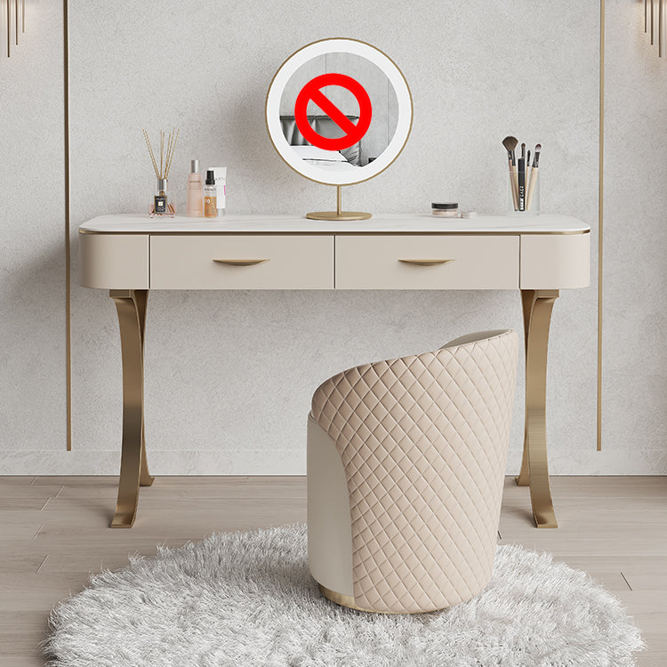 Wooden Glam Makeup Vanity Desk Beige Vanity Dressing Table Set with Drawer