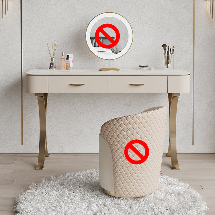 Wooden Glam Makeup Vanity Desk Beige Vanity Dressing Table Set with Drawer