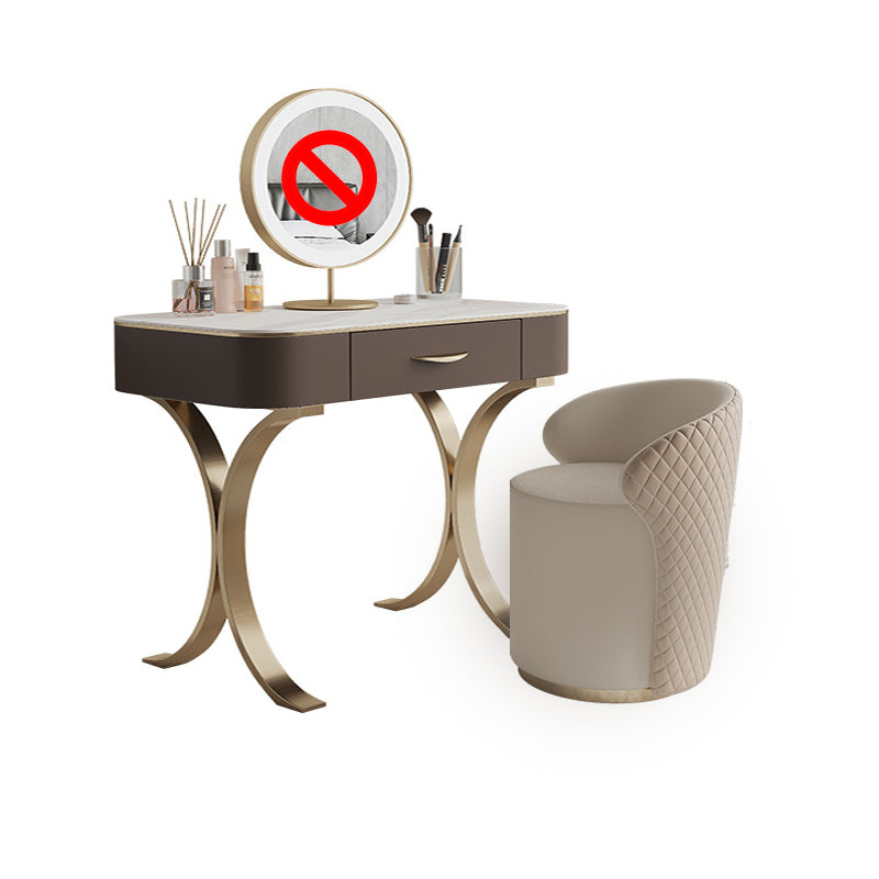 Wooden Glam Makeup Vanity Desk Beige Vanity Dressing Table Set with Drawer