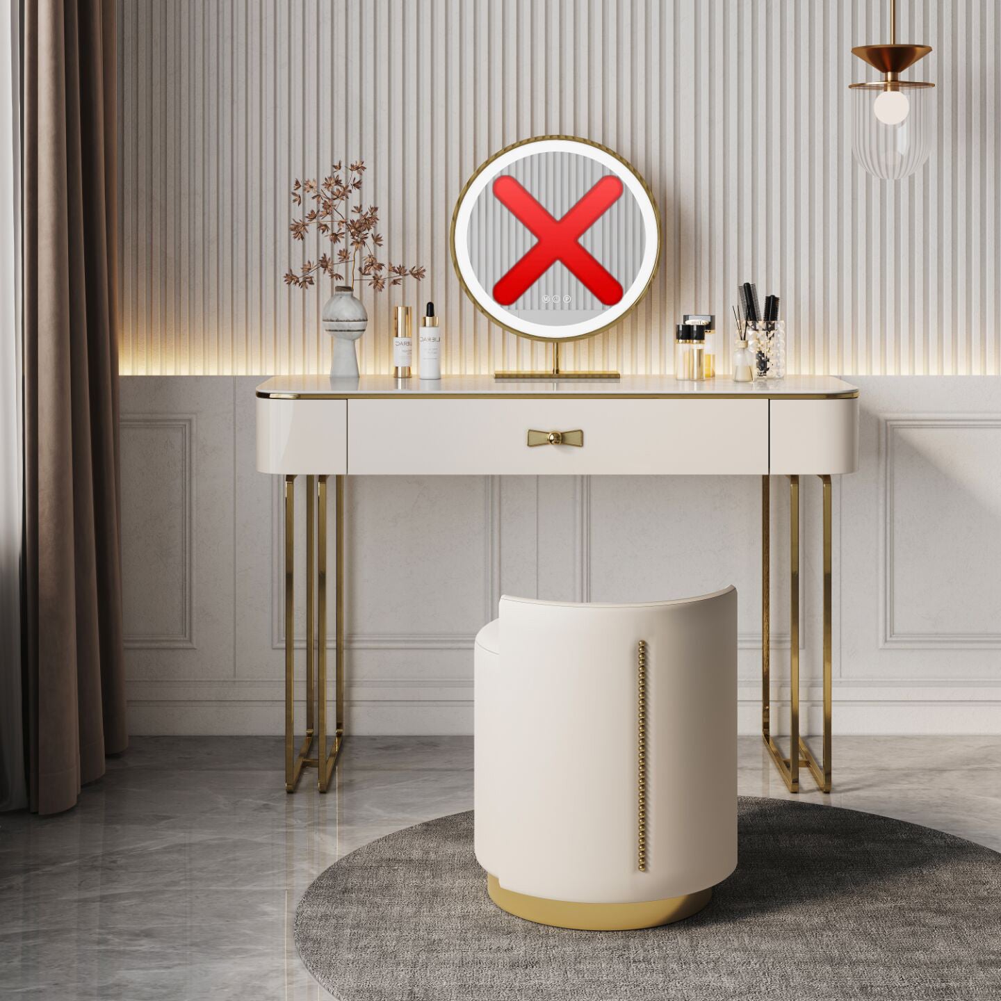 Glam Vanity Dressing Table Set Beige Make-up Vanity with Drawer