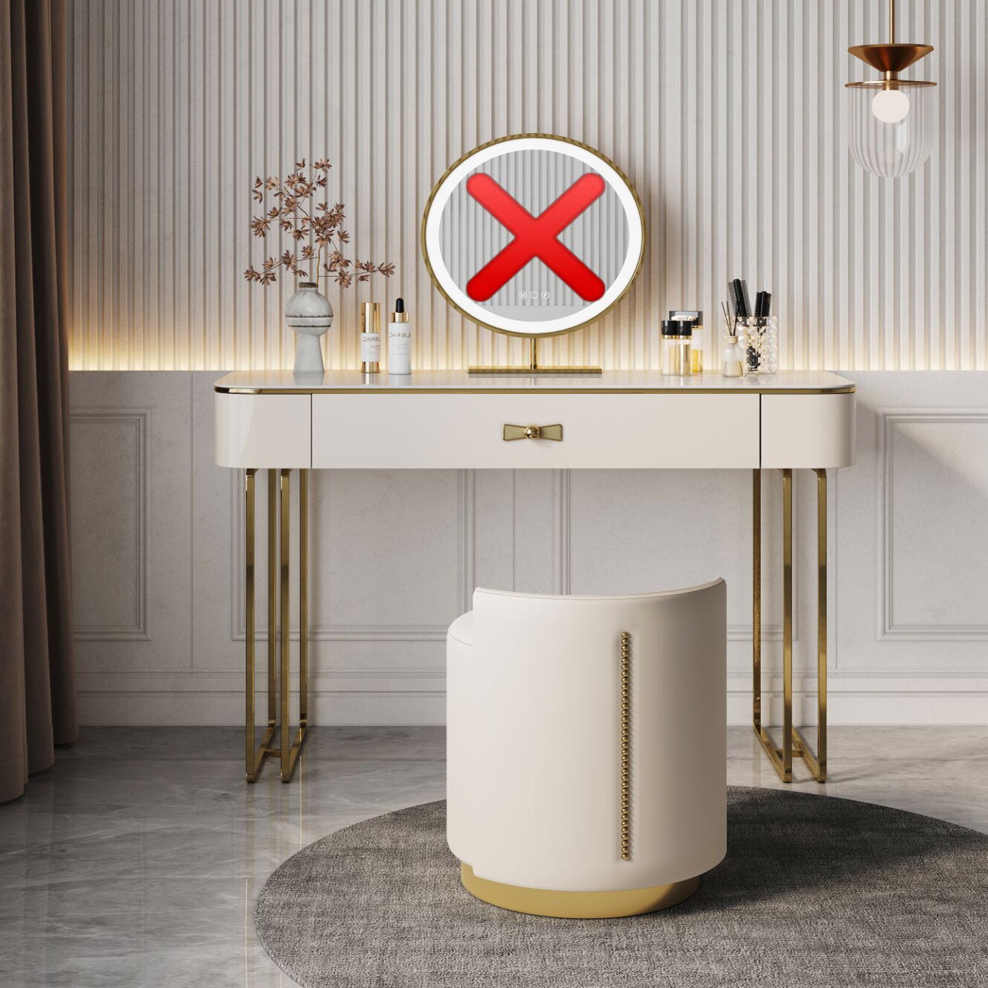 Glam Vanity Dressing Table Set Beige Make-up Vanity with Drawer