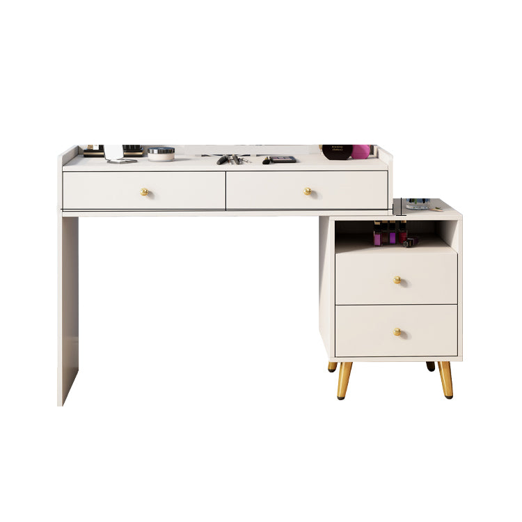 Glam Wood Vanity Makeup Dressing Table Set Beige Vanity Desk with 4 Drawers