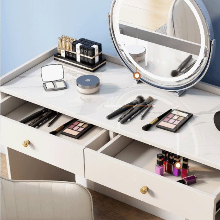 Glam Wood Vanity Makeup Dressing Table Set Beige Vanity Desk with 4 Drawers