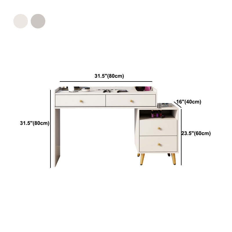 Glam Wood Vanity Makeup Dressing Table Set Beige Vanity Desk with 4 Drawers