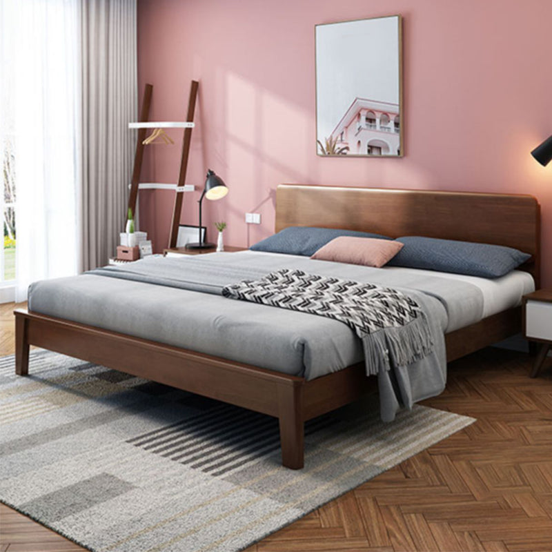 Traditional Solid Wood Panel Bed 34.65" H Low Profile Bed Frame Set in Brown