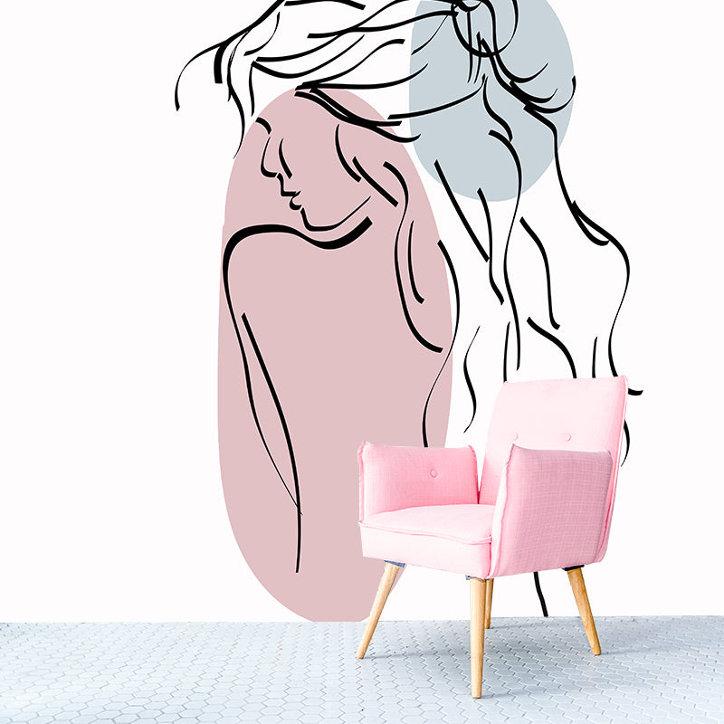 Line Art Stain Resistant Mural Washable Wallpaper Sitting Room Wall Mural