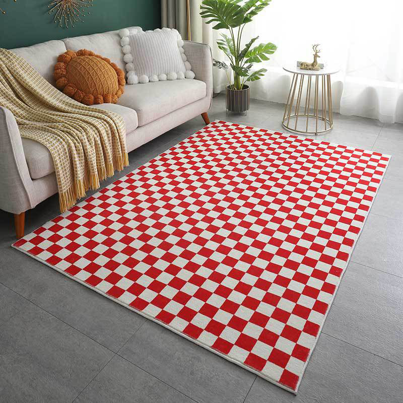 Funky Checkered Print Rug Polyester Indoor Rug Stain Resistant Carpet for Living Room