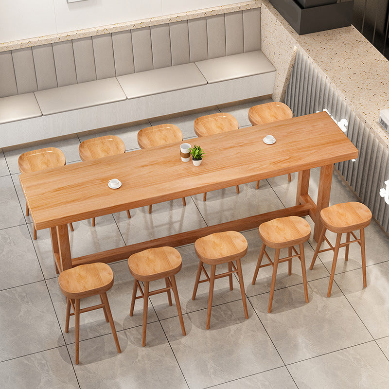 Rectangular Pine Wood Top Bar Table Modern Bar Table with Double Pedestal in Nature