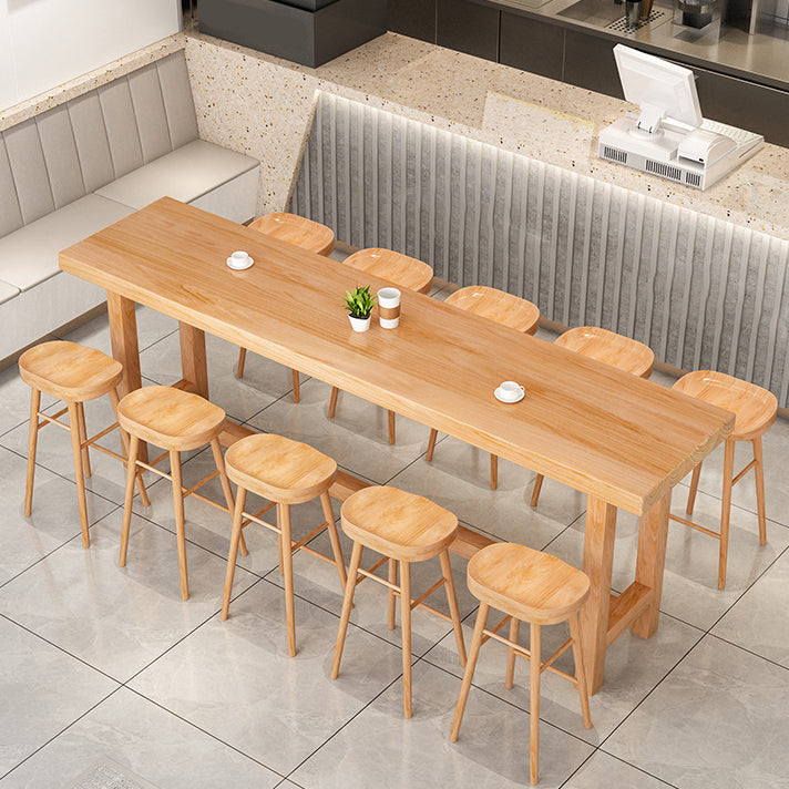 Rectangular Pine Wood Top Bar Table Modern Bar Table with Double Pedestal in Nature