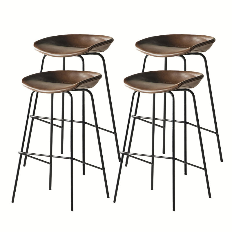 Contemporary Matte Finish Leather Barstool Low Back Coffee Shop Stool