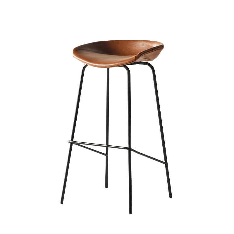 Contemporary Matte Finish Leather Barstool Low Back Coffee Shop Stool