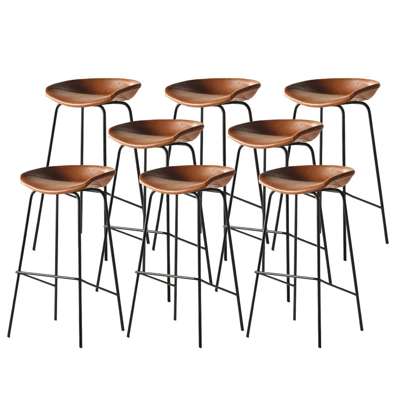 Contemporary Matte Finish Leather Barstool Low Back Coffee Shop Stool