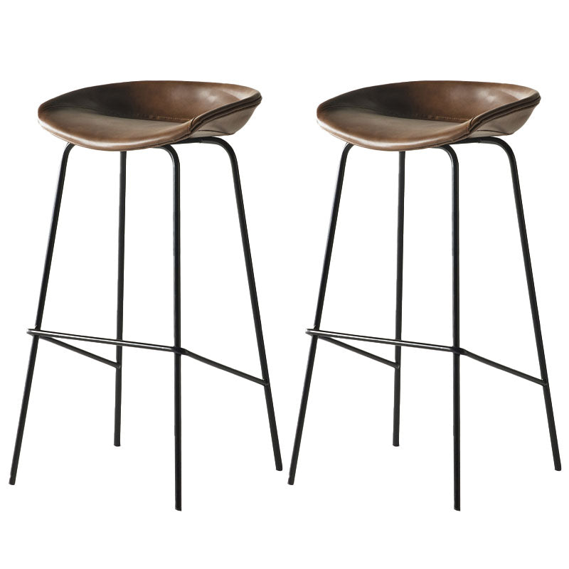Contemporary Matte Finish Leather Barstool Low Back Coffee Shop Stool
