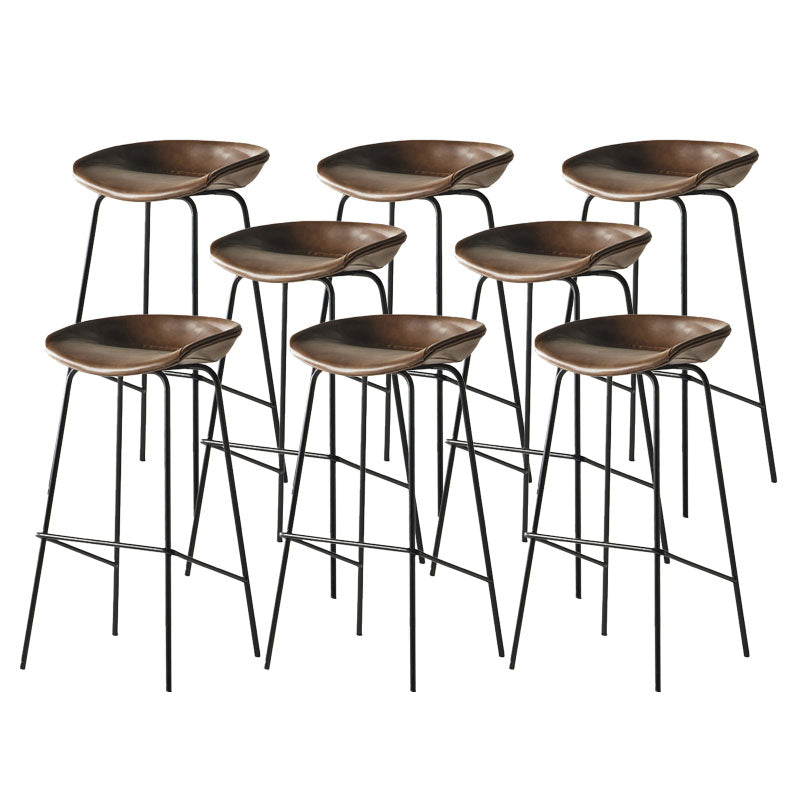 Contemporary Matte Finish Leather Barstool Low Back Coffee Shop Stool