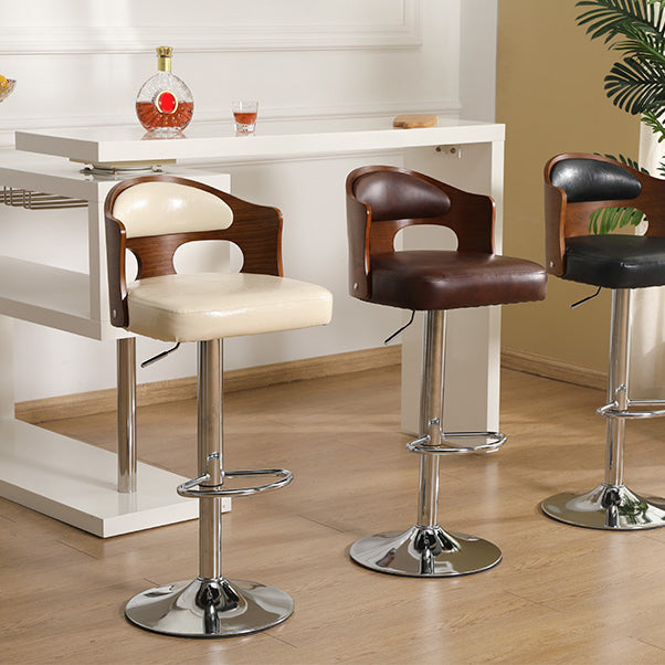 Contemporary Metal Barstool Faux Leather Counter Stool With Chrome Base