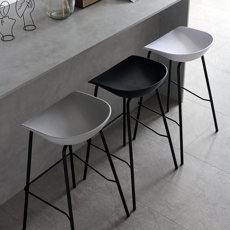 Modern Plastic Contoured Seat Footrest Metal Base Stool for Living Room