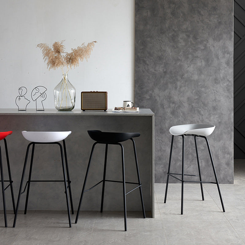 Modern Plastic Contoured Seat Footrest Metal Base Stool for Living Room