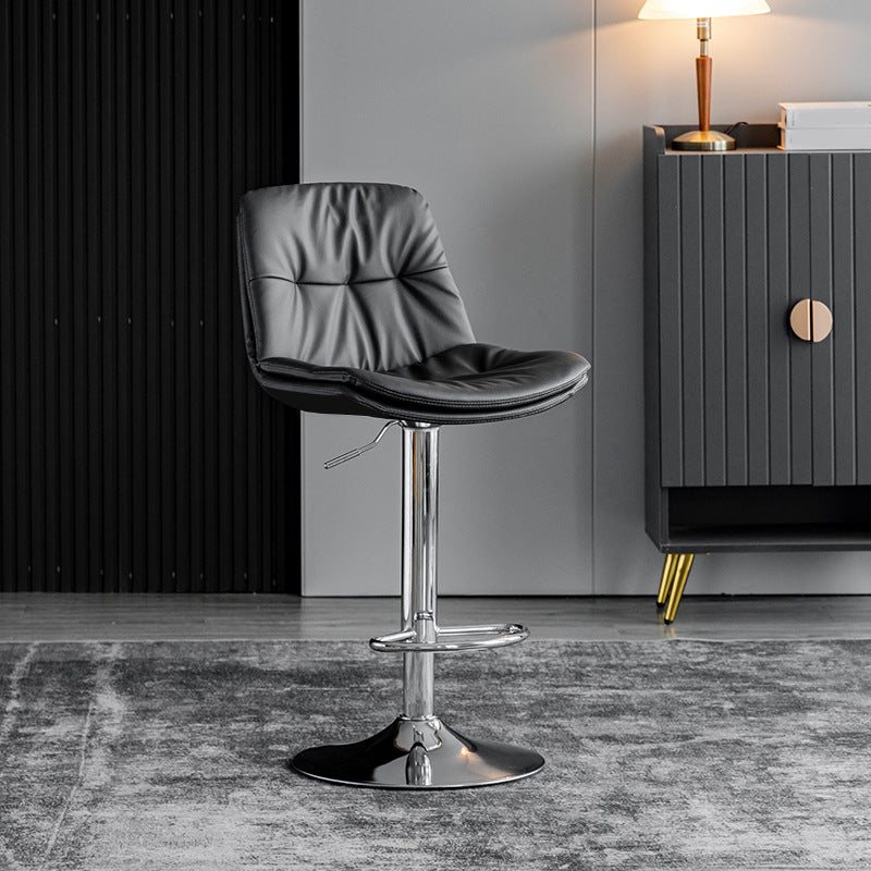 Modern Metal Stool Faux Leather Footrest Stool Adjustable Height in Matte Finish