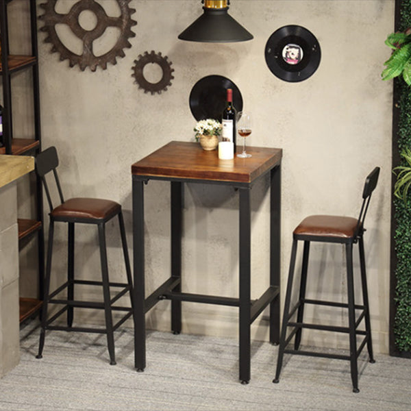 Industrial Square Solid Wood Bar Table Set 1/2/3/5 Pieces Counter Table with High Stools