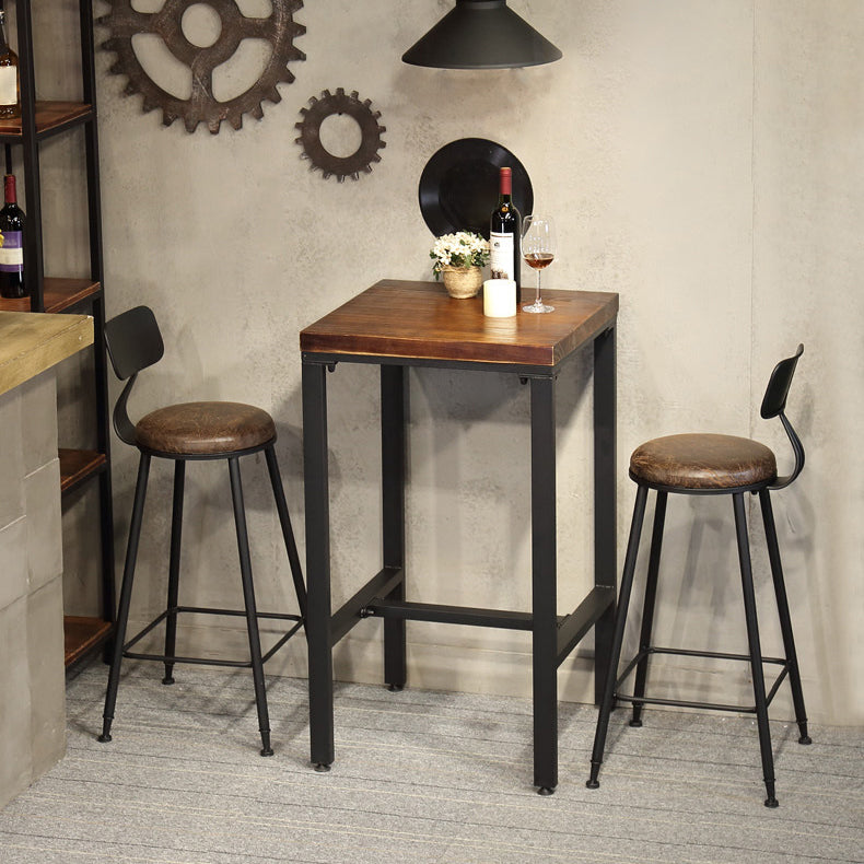 Industrial Square Solid Wood Bar Table Set 1/2/3/5 Pieces Counter Table with High Stools