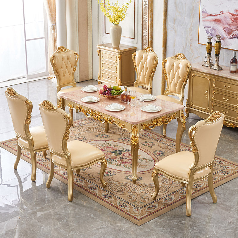 Rectangle Shape Victorian Style Dining Table Fixed Table with Marble