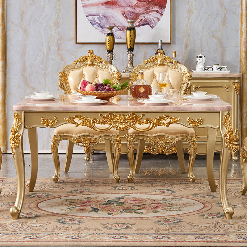 Rectangle Shape Victorian Style Dining Table Fixed Table with Marble