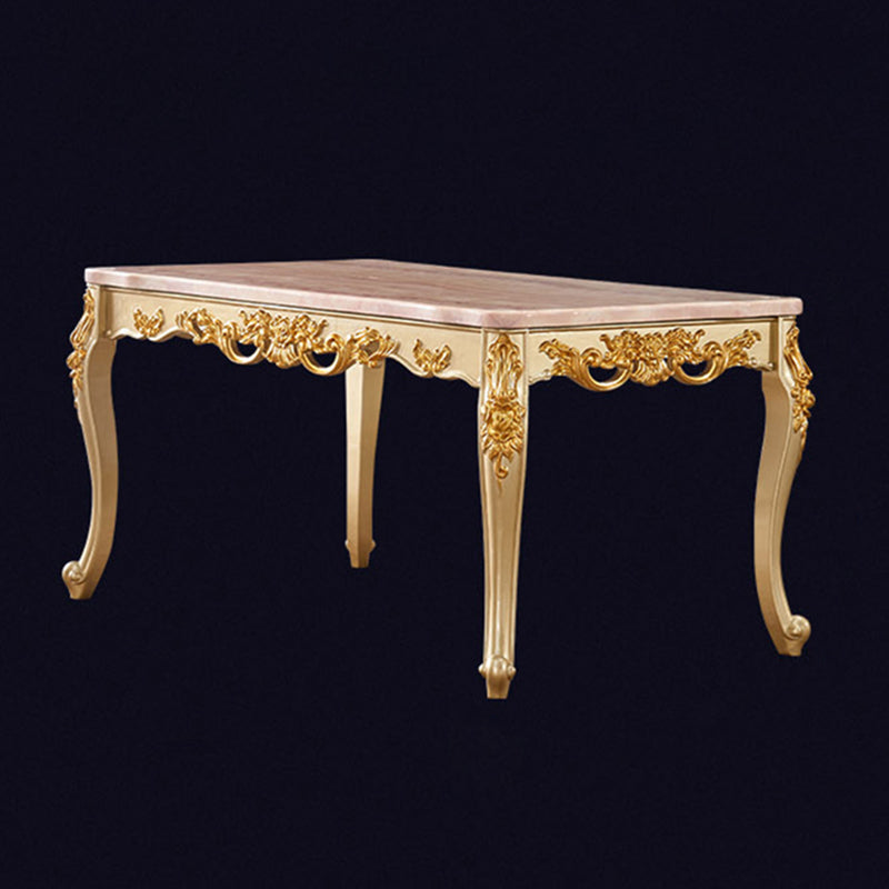 Rectangle Shape Victorian Style Dining Table Fixed Table with Marble