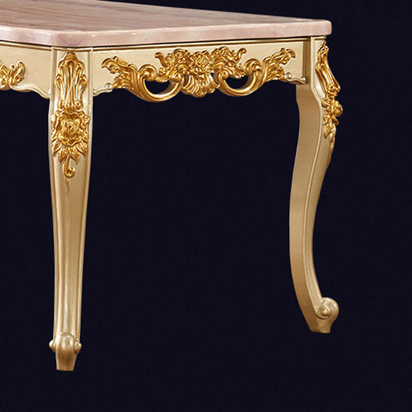 Rectangle Shape Victorian Style Dining Table Fixed Table with Marble