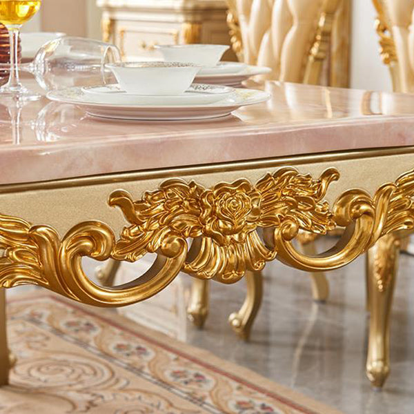 Rectangle Shape Victorian Style Dining Table Fixed Table with Marble