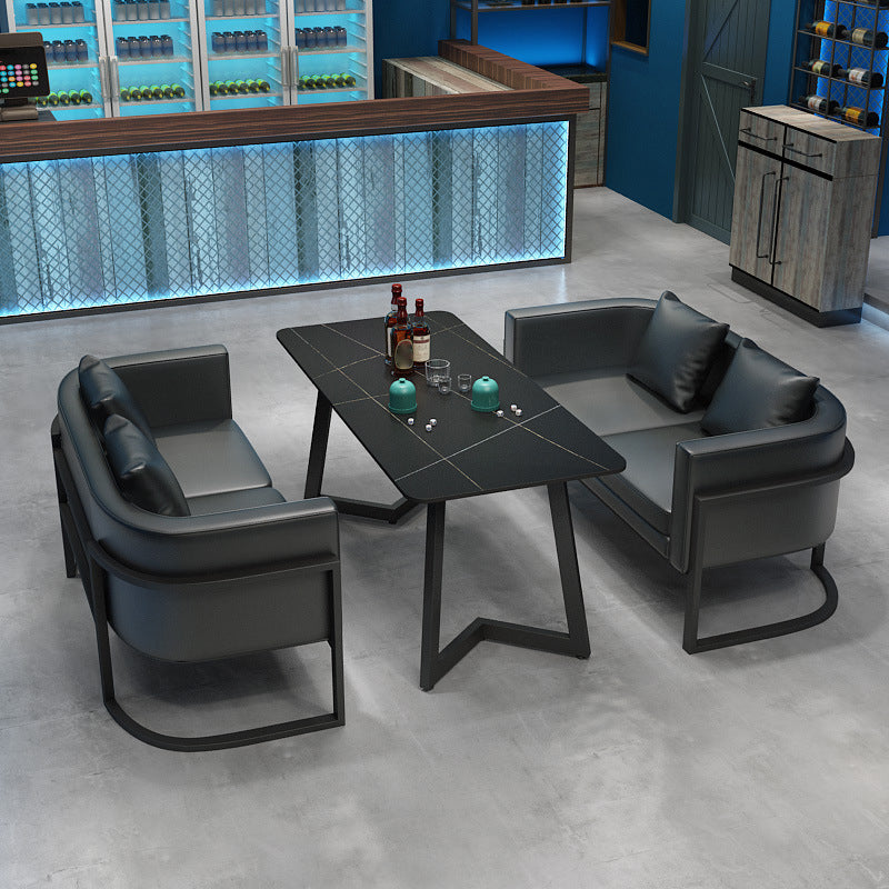 Industrial Style Dining Table Black Sintered Stone Table with Metal Base