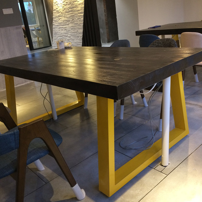 Metal Industrial Rectangle Indoor Table Pine Wood Top Table with Sled Base