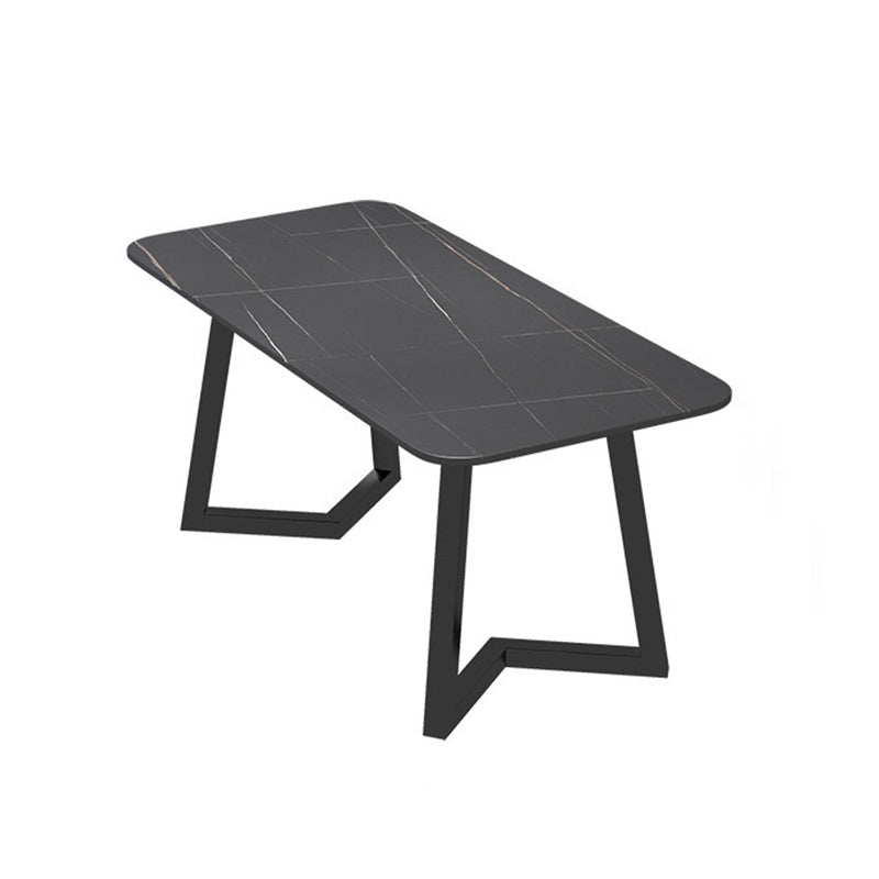 Industrial Style Dining Table Rectangle Sintered Stone Black Table with Metal Base