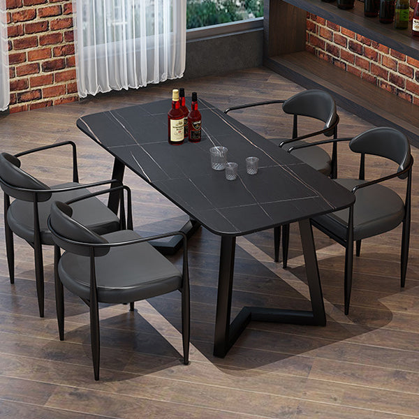 Industrial Style Dining Table Rectangle Sintered Stone Black Table with Metal Base