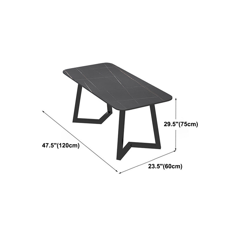 Industrial Style Dining Table Rectangle Sintered Stone Black Table with Metal Base
