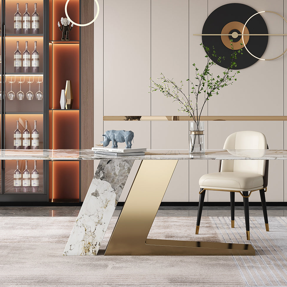 Traditional Luxury Rectangle Home Furniture Stone Double Pedestal Table