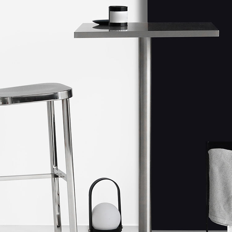 Metal Industrial Square Dining Table Stainless Steel Top Table with Pedestal