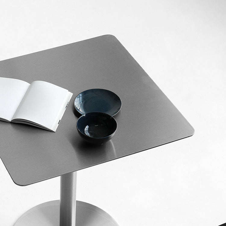 Metal Industrial Square Dining Table Stainless Steel Top Table with Pedestal