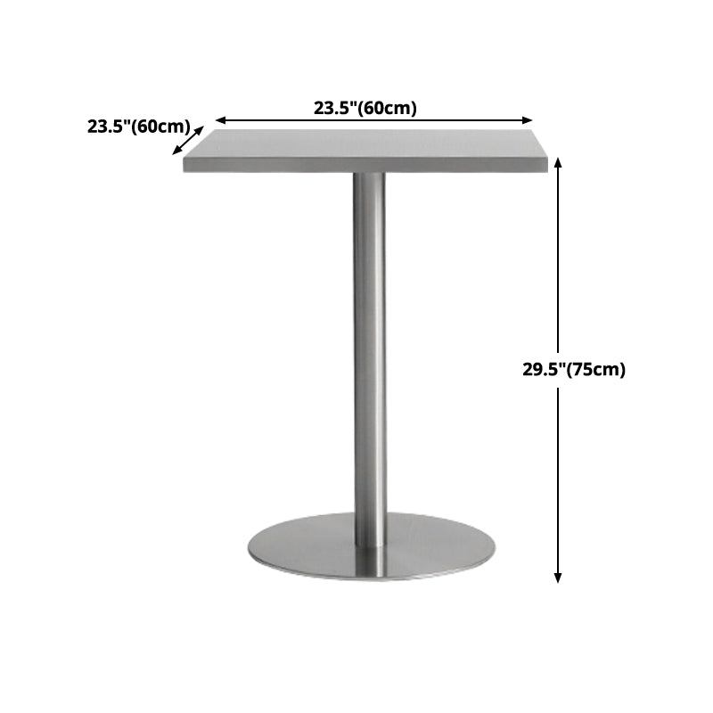 Metal Industrial Square Dining Table Stainless Steel Top Table with Pedestal
