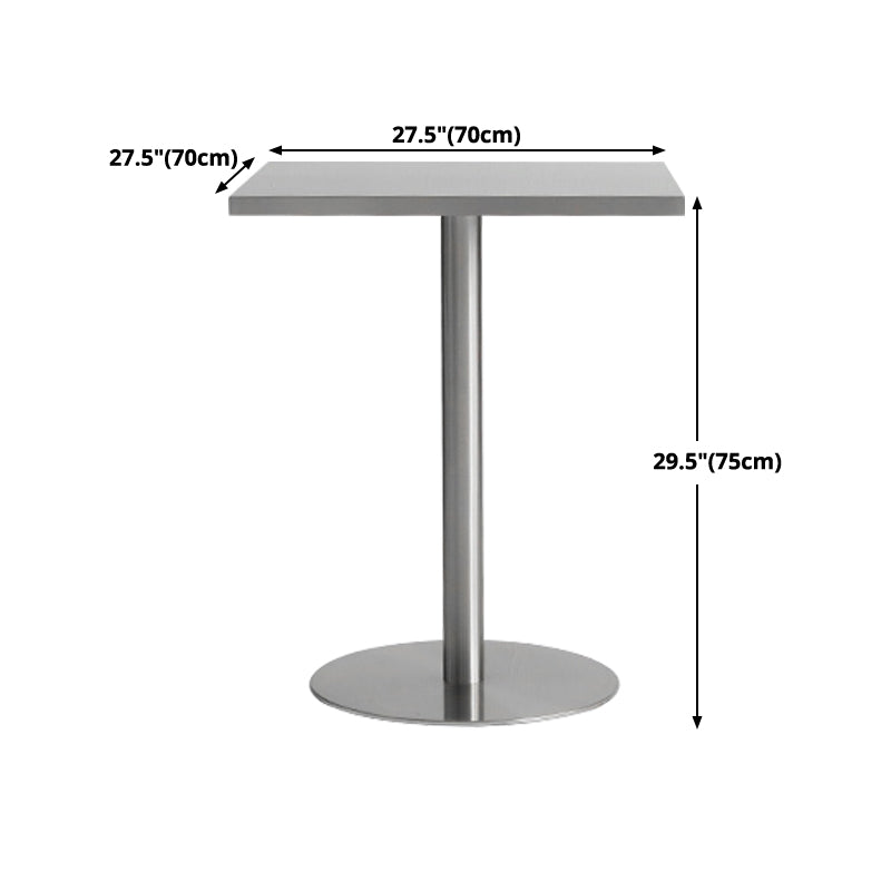 Metal Industrial Square Dining Table Stainless Steel Top Table with Pedestal